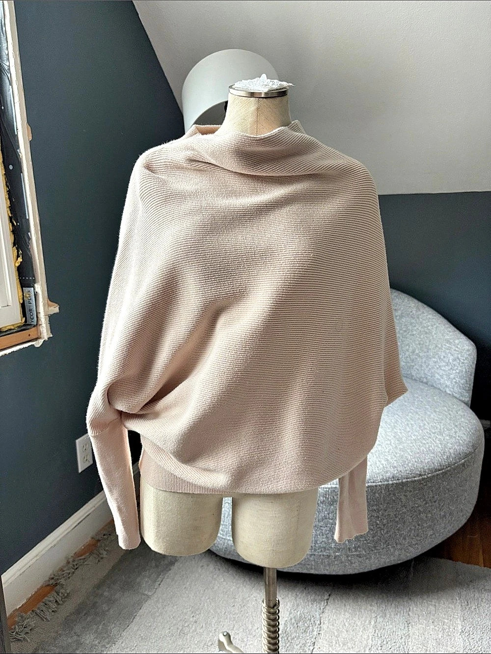 Bluivy Slouch-Neck Dolman Pullover Ribbed Sweater Pink M/L